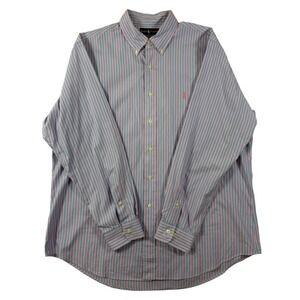 Polo Ralph Lauren Custom Fit Striped Button Down Shirt Blue Pink Mens 17.5 34/35